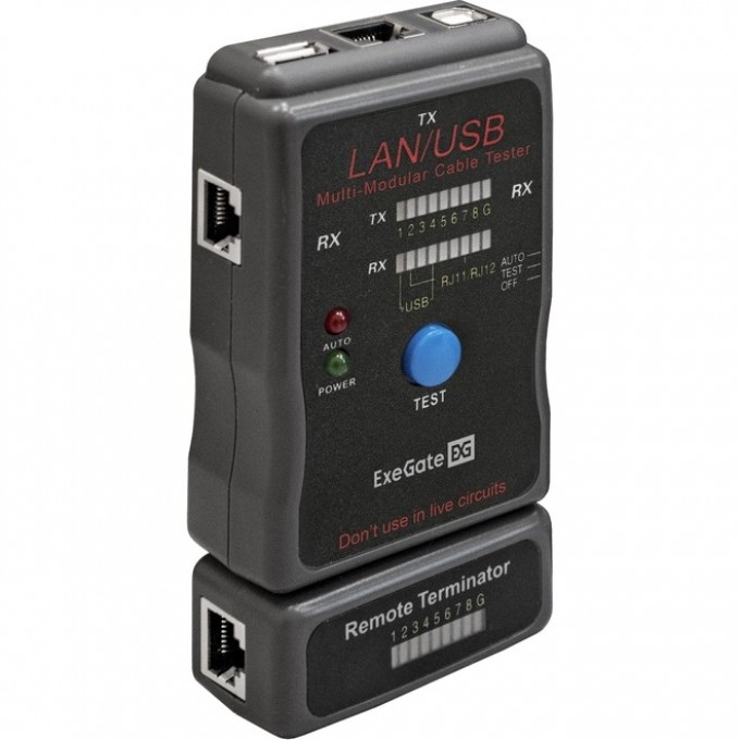 Тестер сетевой EXEGATE EX-T5448 для RJ-45/RJ-11/RJ-12/USB EX293160RUS Тестер сетевой EXEGATE EX-T5448 для RJ-45/RJ-11/RJ-12/USB EX293160RUS
